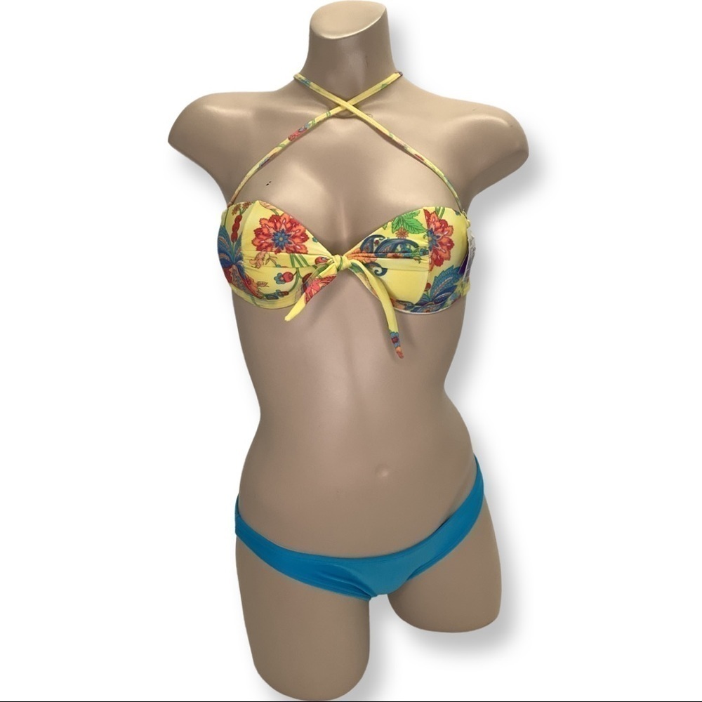 Recco Size Medium Brazilian Floral Underwire Top & Teal Bottom. New With Tags.